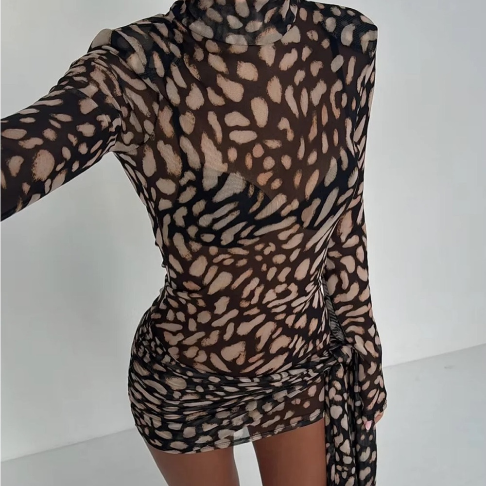 Stylish Sheer Animal Print Mini Dress